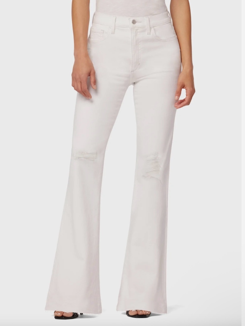 Joe's Jeans White High-Rise Flare Distress Jeans
